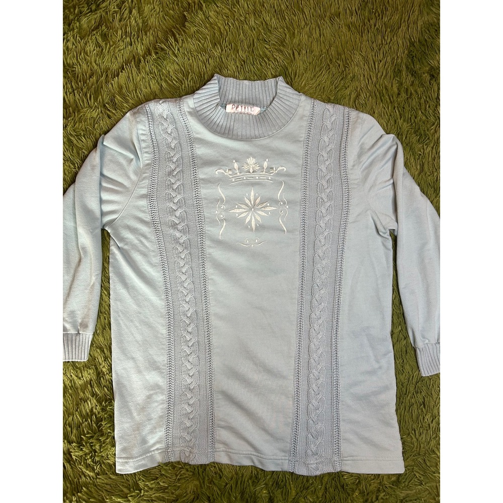 Petite Sophisticate Vintage Sweater Women S Mock Neck Cable Knit Embroidered